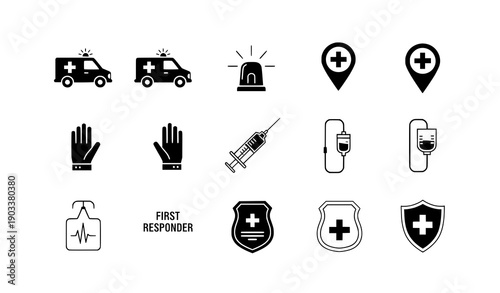 Modern ambulance service icons set for emergency healthcare design