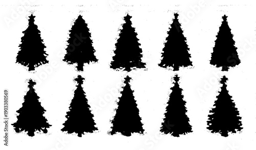 Decorative Christmas tree vector set for holiday greeting cards