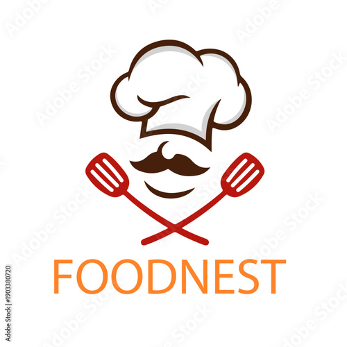 Chef Hat and Mustache Food Logo Icon