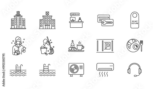 Minimal hotel and hospitality service icons set for web and app UI