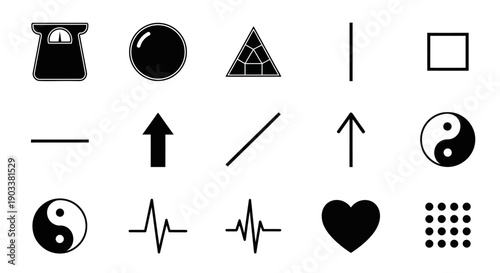 Black geometric and symbol icons set.