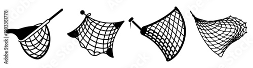 Set of three fishing nets isolated on white background vector illustration