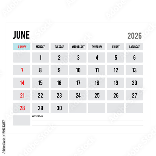 June 2026 Monthly Calendar Simple Planner Style