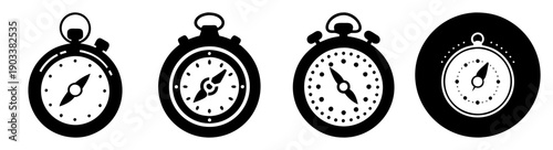 Set of four vintage alarm clocks isolated on white background minimal design