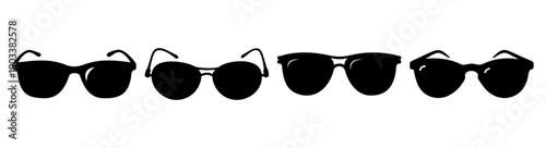Set of five stylish black sunglasses isolated on white background fashion accessory collection