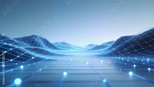 Digital landscape with glowing nodes