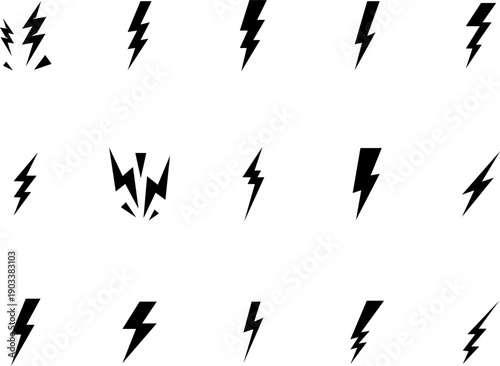 Lightning comic vector icons set. Volt elements. Flash signs. Charge and voltage symbols. Thunder lightning strikes. Flash illustrations collection