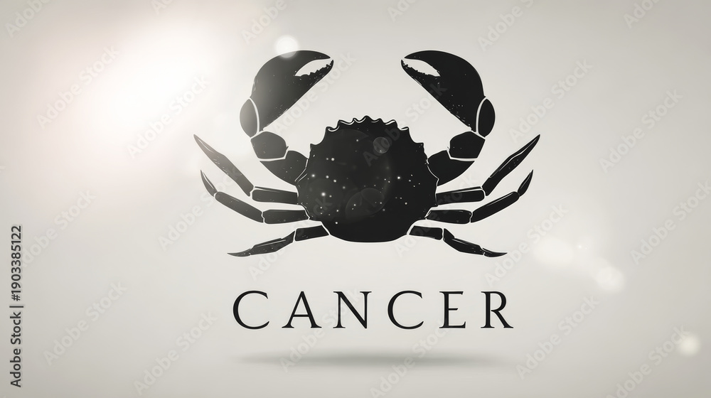 Fototapeta premium Cancer zodiac sign icon featuring a crab silhouette filled with stars, symbolizing astrology, horoscope, and cosmos