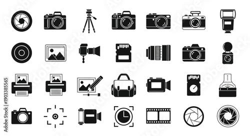 Camera and photography icons set.