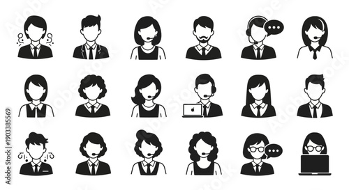 Business people icons in black and white.