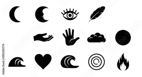 Collection of various black icons.