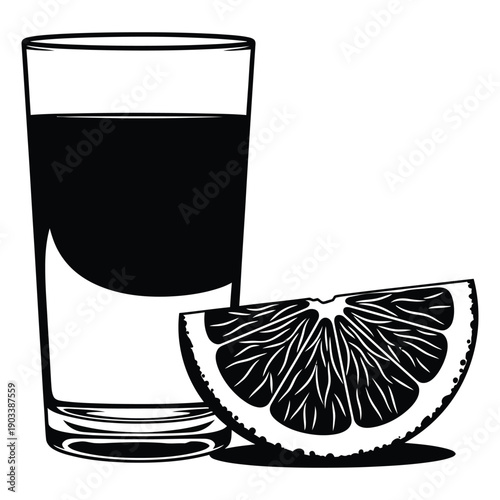 Black and White of a Drink and Orange Slice