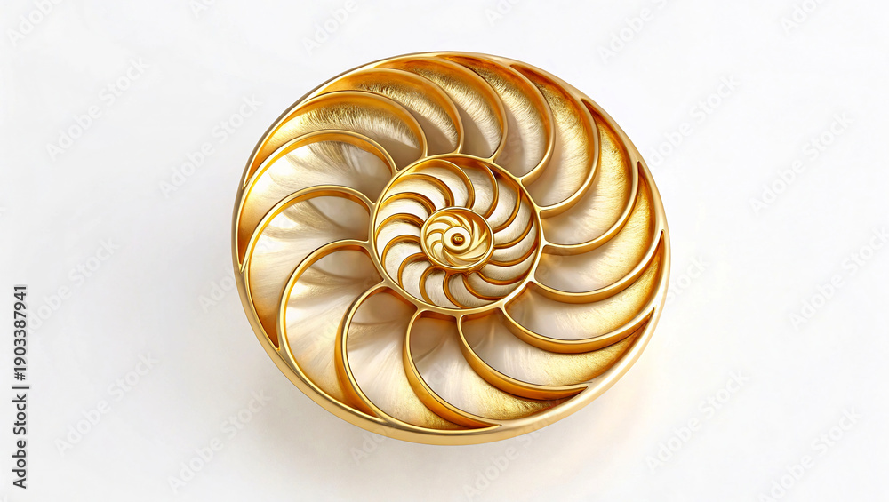 Obraz premium Elegant Golden Nautilus Shell Showcasing Nature's Mathematical Spiral