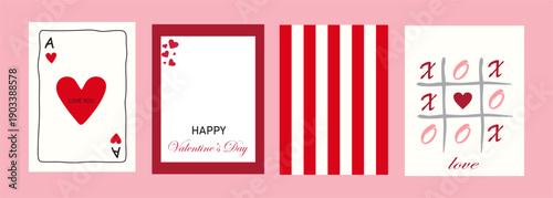 Romantic hand drawn Valentine’s Day card set for love messages. Vector illustration