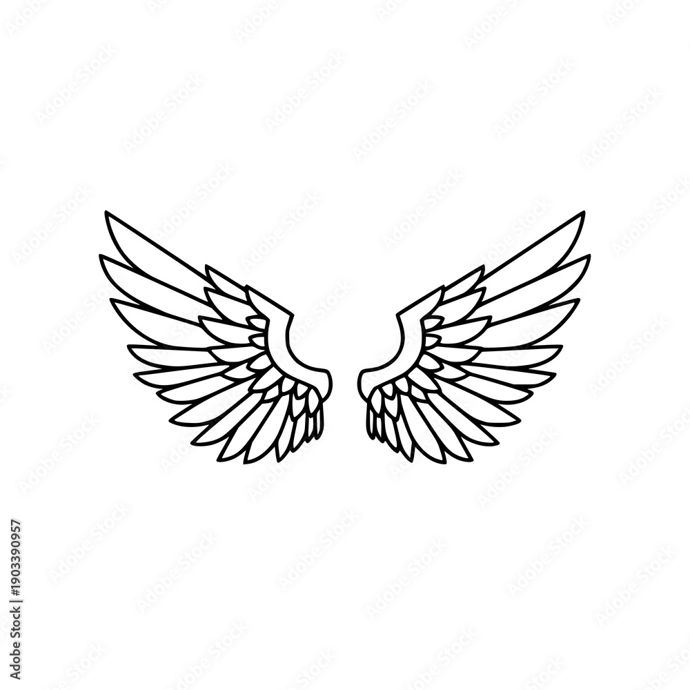 Fototapeta premium Minimal Angel Wings Illustration Isolated on White
