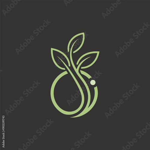 Green Plant Sprout and Leaf Logo Design, Abstract Organic Growth Symbol for Nature, Ecology, or Wellness Brands on Black Background
