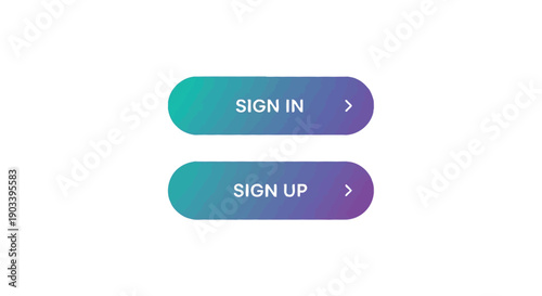 Two prominent gradient call to action buttons for user account creation and access display neatly.