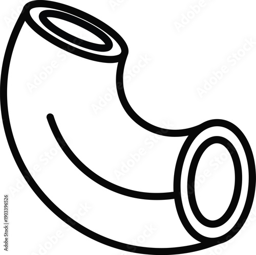 A black and white line drawing of a curved pipe elbow connector