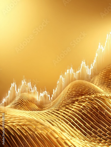 Analyzing financial trends with golden wave patterns in data visualization business insights digital environment