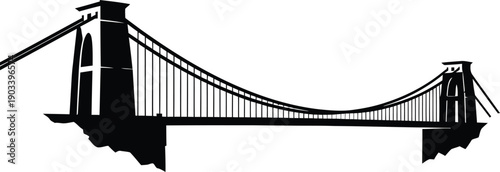 Suspension Bridge Silhouette Vector Illustration