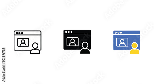Set of three different styles for a video conference call or online meeting application icon