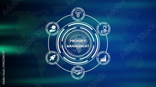 property management concept with a blue futuristic background. Business, Technology, Internet and network concept. investment financial growth concept. Internet and network concept.