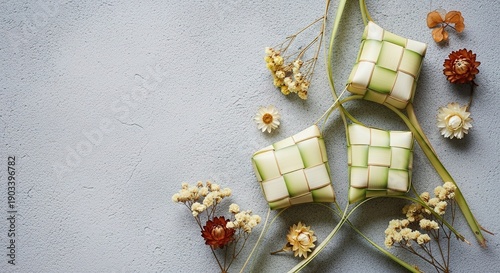 Fresh green woven bamboo sushi rolls.