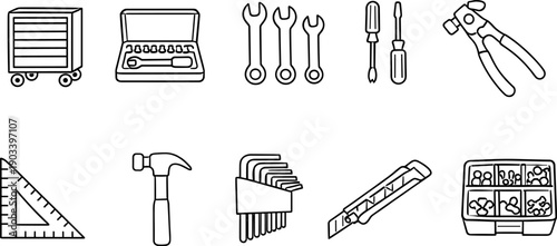 Collection of various hand tools and hardware icons for DIY and repair projects
