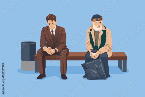 Two men waiting patiently while sitting on a bench in a public transport station.