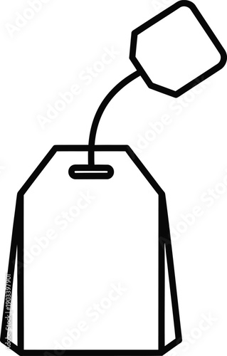 Simple line drawing of a tea bag with a tag