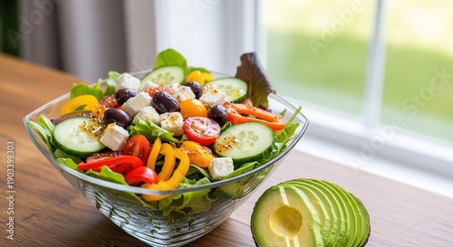 Fresh Healthy Salad Bowl with Avocado.