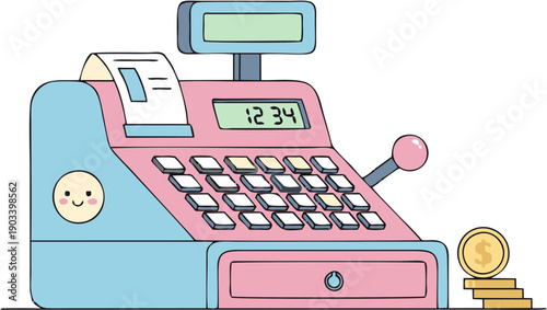 Smiling Cartoon Cash Register Machine.