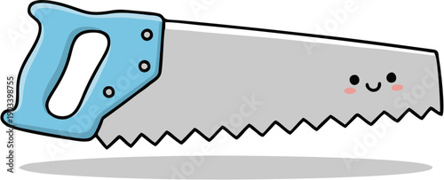 Smiling cartoon handsaw with handle.