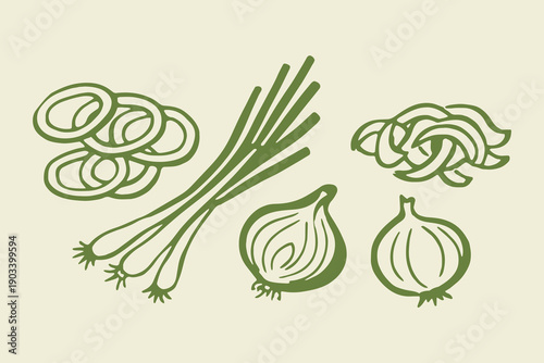 Onion set doodle line  vector illustration