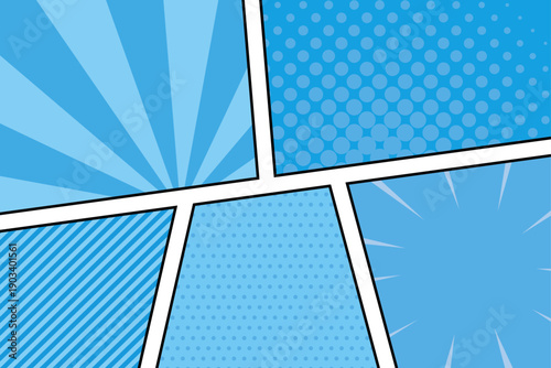 アメコミ　コマ割り　背景　ブルー　イラスト