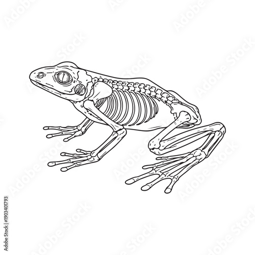 Frog Skeletal Anatomy Coloring Page Full Body Standing Pose Detailed Skull Clean Black Illustration White Background