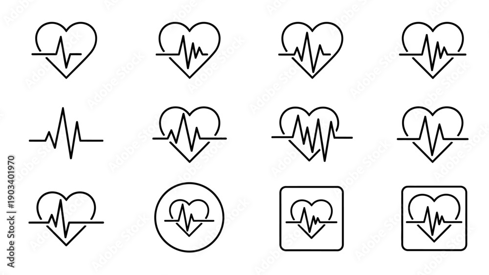 Φωτογραφία Heart rate line icons set.