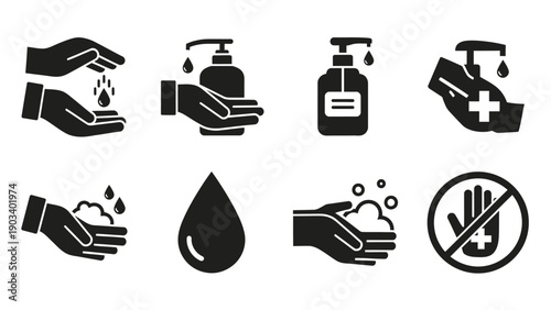 Handwashing and hygiene icons set.