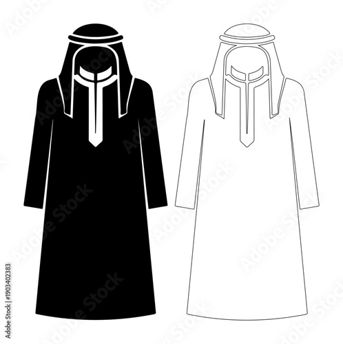 Traditional Middle Eastern attire in black and white outline for cultural representation