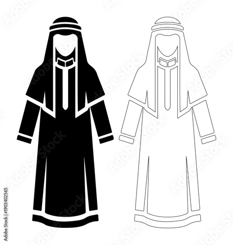 Traditional Middle Eastern attire in silhouette and outline
