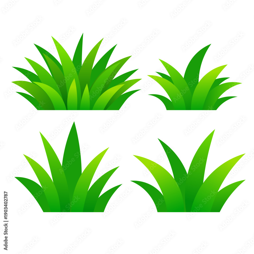 Fototapeta premium Vector image of green lawn grass for open ground, isolated on a white background. Cartoon garden image, element for your design.