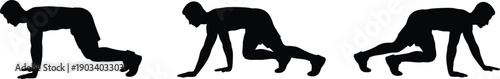 Man Doing Bear Crawl Silhouette Vector – Professional Fitness Exercise Step Illustration