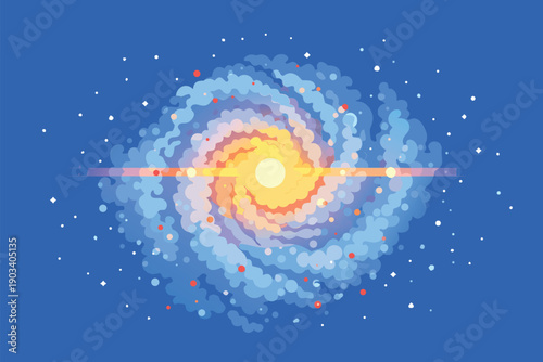 Glowing spiral galaxy with bright stars and cosmic dust in the deep universe.