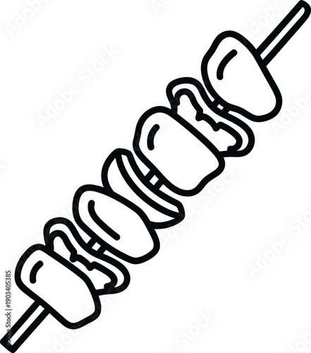 Simple line drawing of a shish kebab on a skewer