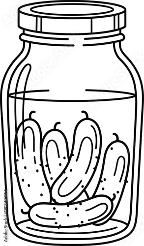 A jar of pickled cucumbers in a clear glass container