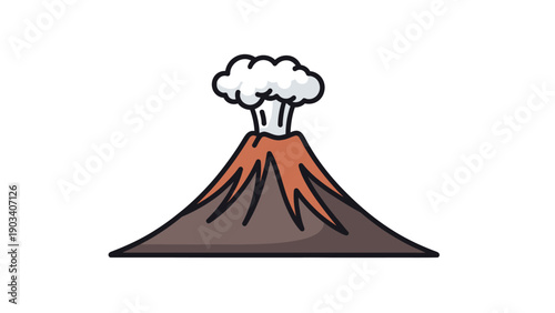 Erupting volcano with smoke and lava.