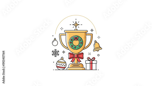 Golden Trophy Cup with Christmas Decor.