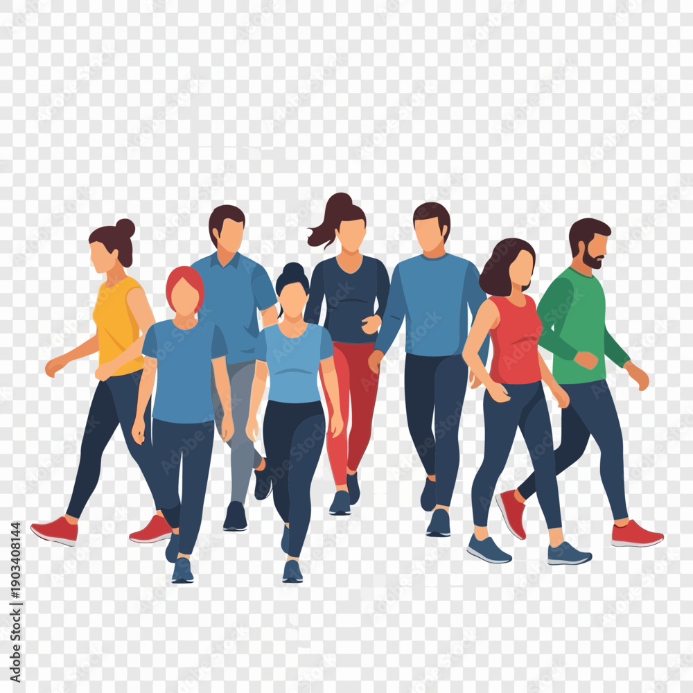 Fototapeta premium Diverse group of people walking together in casual attire.
