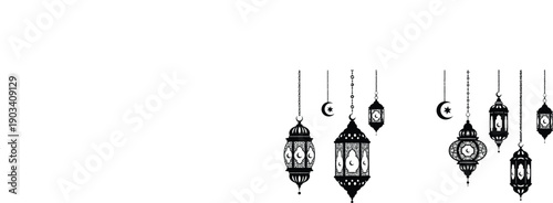 Ramadan lanterns and crescent moons hanging