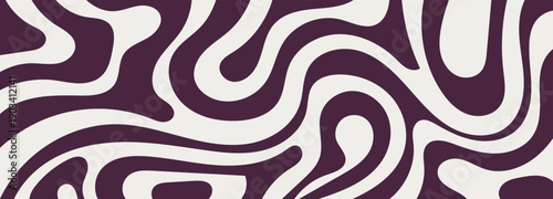 Dynamic Abstract Retro Swirls Background Pattern with Flowing Organic Wavy Shapes in Plum and Cream for Modern Graphic Design